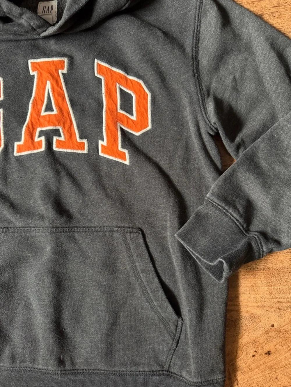 GAP Hoodie with Orange Lettering - Charcoal kids xxl